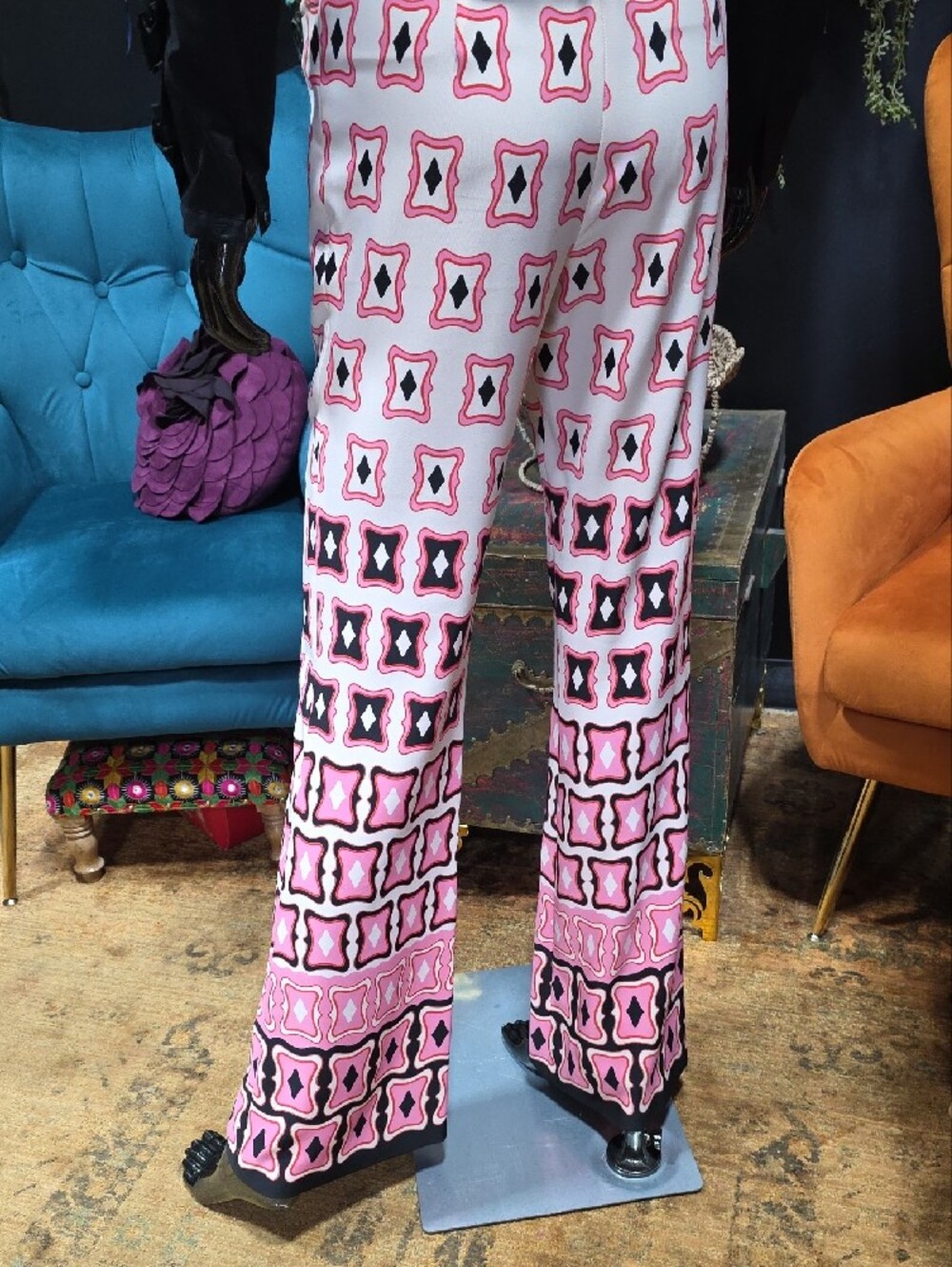 Zara Women's Pink Patterned Wide-Leg Pants - Picture 8 of 9